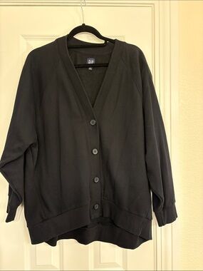 GAP Black V-Neck Button Cardigan Fleece oversized size large black